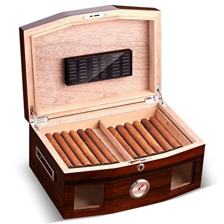 İtalyan Sediri 2 Katlı Camlı Özel Humidor Puro Kutusu rd18