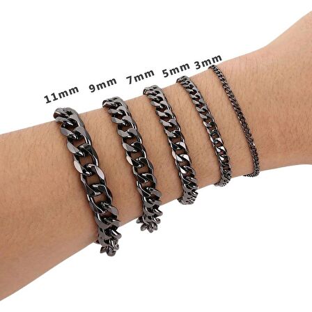 Chavin 5 mm. Black ice Siyah Çelik Erkek Bileklik eu94sy-5
