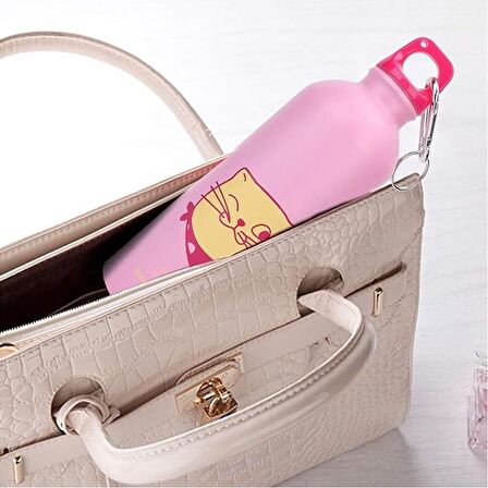 Çelik Pembe Kedi Askılı 500 ml Çocuk Matara Suluk cin497pm