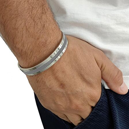Chavin Gri Kelepçe Dizayn Çelik Erkek Bileklik et89by