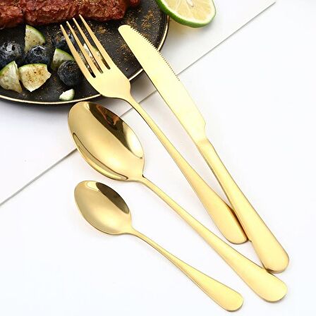 Çelik 24 Parça 6 Kişilik Gold Yemek Kaşık Çatal Bıçak Seti cin736sr