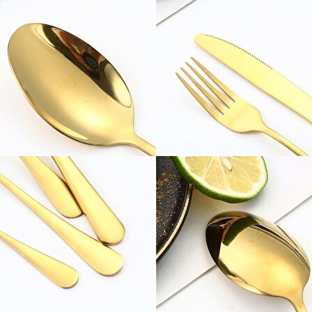 Çelik 24 Parça 6 Kişilik Gold Yemek Kaşık Çatal Bıçak Seti cin736sr