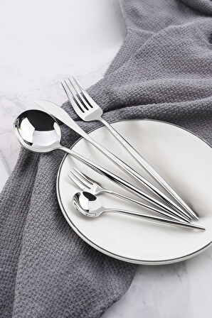 Çelik 30 Parça 6 Kişilik Gri Yemek Kaşık Çatal Bıçak Seti cin735by