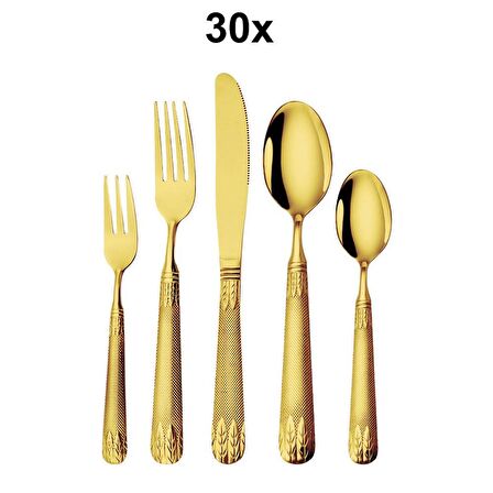 Çelik 30 Parça 6 Kişilik Gold Yemek Kaşık Çatal Bıçak Set cin740sr