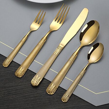 Çelik 30 Parça 6 Kişilik Gold Yemek Kaşık Çatal Bıçak Set cin740sr