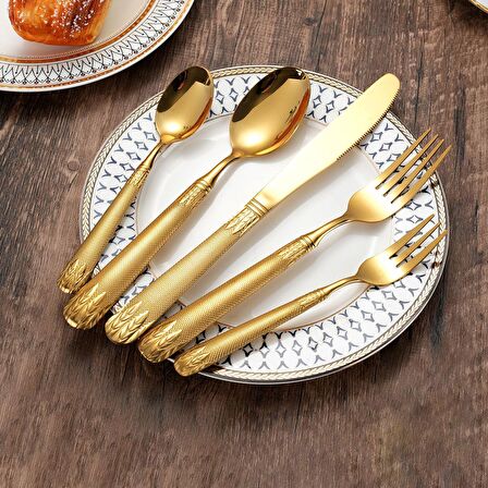 Çelik 30 Parça 6 Kişilik Gold Yemek Kaşık Çatal Bıçak Set cin740sr