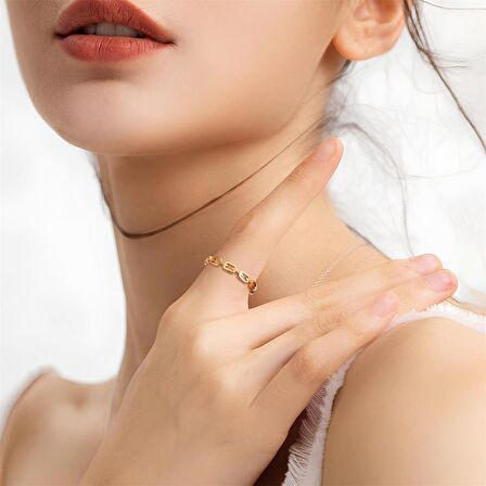 Chavin Çelik Gold Zincir Model Bayan Yüzük ev28sr