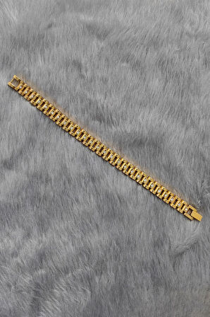 Chavin Çelik 10 mm Gold Parlak Taşlı  Erkek Bileklik ev58sr