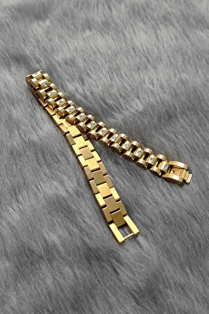 Chavin Çelik 10 mm Gold Parlak Taşlı  Erkek Bileklik ev58sr