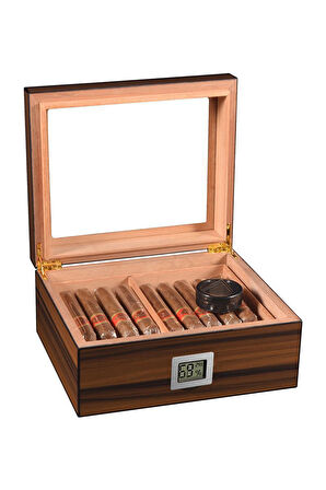 Falconetti Kahverengi iki Katlı Camlı Dijital Humidor Puro Kutusu rd05x