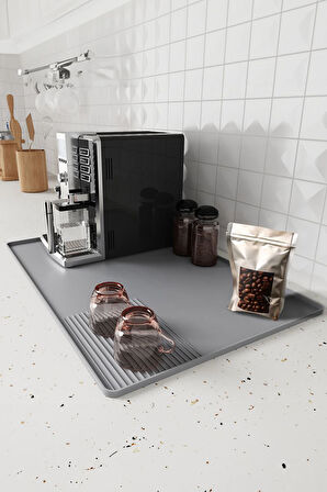 Gri 39x58 cm Silikon Kahve Makinesi Matı Tezgah Pedi Bulaşık Altlığı cin962