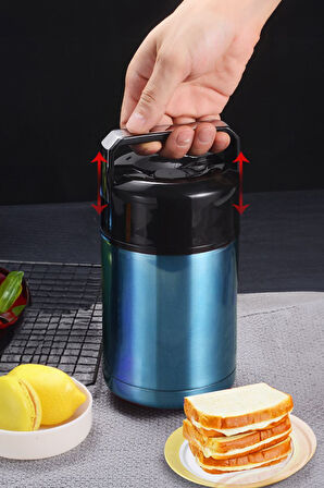 Mavi 304 Çelik 1000 ml Vakumlu Yemek Mama Saklama Termosu Sefertası cin724mvx