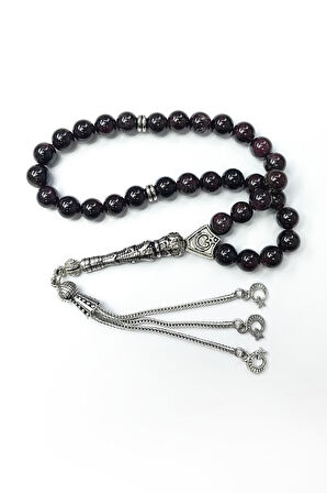 Chavin Granat Taşlı Gümüş Kaplama Tesbih ev70