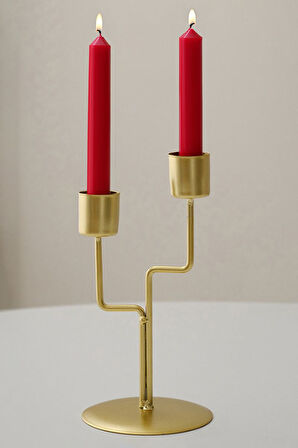 2 li Metal Asimetrik Gold Şamdan Dekoratif Mumluk cin993sr