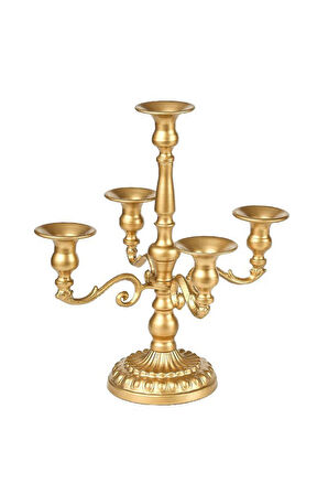 5 başlı Metal Gold Şık Restoran Düğün Şamdan Dekoratif Mumluk mt157sr