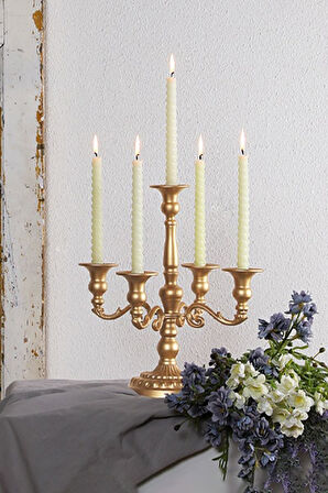 5 başlı Metal Gold Şık Restoran Düğün Şamdan Dekoratif Mumluk mt157sr