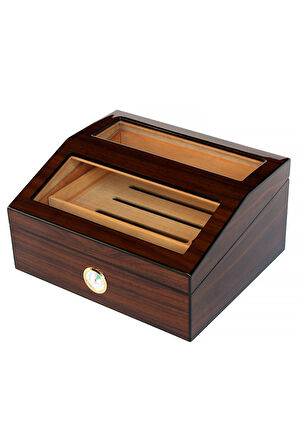 Falconetti Sedir 2 Kat Camlı Kahverengi Humidor Puro Kutusu ra93x