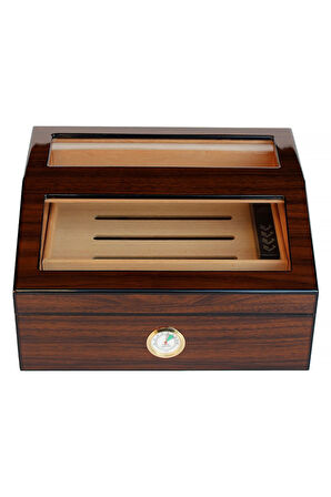 Falconetti Sedir 2 Kat Camlı Kahverengi Humidor Puro Kutusu ra93x