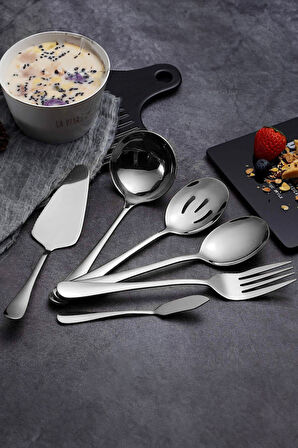 7 Parça Çelik Silver Sunum Servis Kaşığı Kaşık Çatal Bıçak Spatula Seti mt154