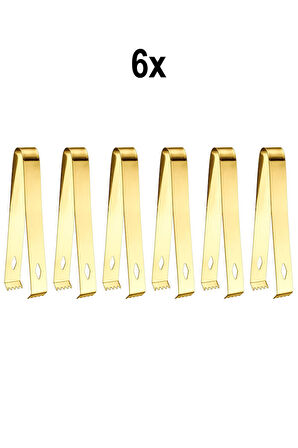 6 Adet Çelik 16,2 cm Gold Buz Ve Şeker Maşası mt128sr-6