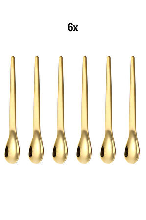 6 Adet Çelik 12,5 cm Gold Renk Çay Kaşığı mt162sr-6