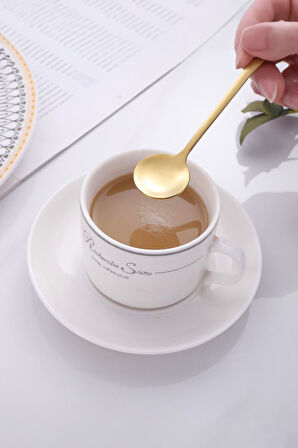 6 Adet Çelik Gold 15 cm Fincan Latte Kahve Karıştırma Kaşığı mt161sr-6