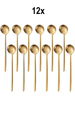 12 Adet Çelik Gold 15 cm Fincan Latte Kahve Karıştırma Kaşığı mt161sr-12