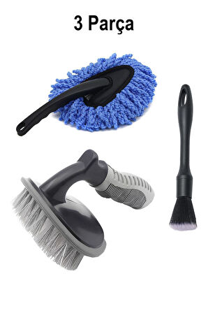 3 Adet Araç İç ve Dış Jant Temizleme Fırçası Oto Detay Klima Temizlik Fırça Set 