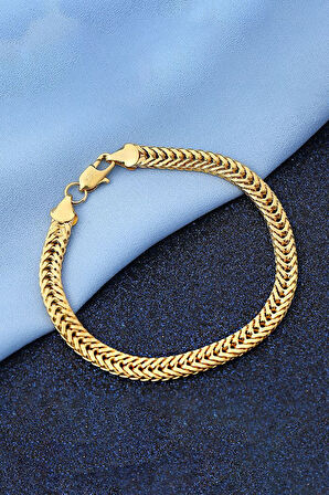 Chavin 6 mm. 20,5 cm. 18 k. Kaplama Örgü Erkek Bileklik ed01srx