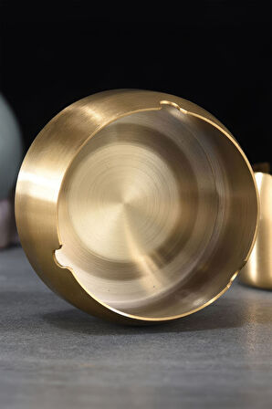 10 Adet Çelik Gold 8 cm Kafe Restaurant Lokanta Yuvarlak Kül Tablası Küllük 