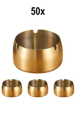50 Adet Çelik Gold 8 cm Kafe Restaurant Lokanta Yuvarlak Kül Tablası Küllük 