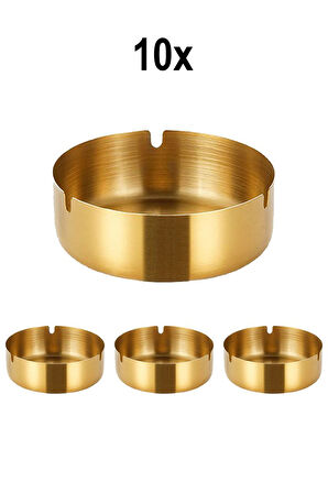 10 Adet Çelik Gold 8 cm Kafe Restaurant Lokanta Yuvarlak Kül Tablası Küllük 