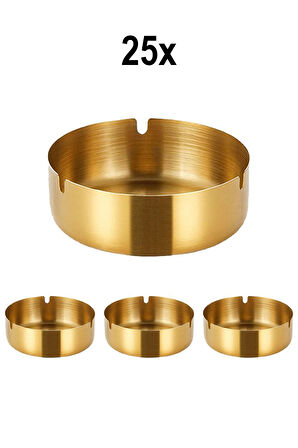 25 Adet Çelik Gold 8 cm Kafe Restaurant Lokanta Yuvarlak Kül Tablası Küllük 