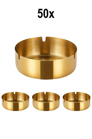 50 Adet Çelik Gold 8 cm Kafe Restaurant Lokanta Yuvarlak Kül Tablası Küllük 