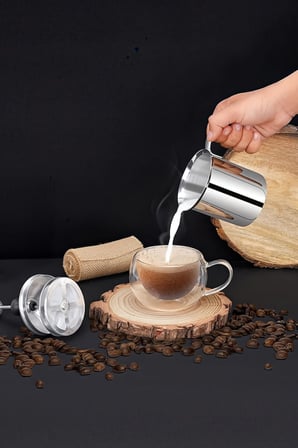 304 Çelik 500 ml Manuel Presli Kahve Süt Köpürtme Potu Sütlük Pitcher mt192