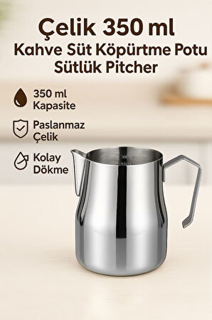 Çelik 350 ml Kahve Süt Köpürtme Potu Sütlük Pitcher mt190