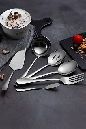 6 Parça Silver Sunum için Servis Kaşığı Kaşık Çatal Spatula Reçel Seti cin613slv