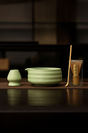 4lü Matcha Set Kase Kaşık Whisk Tutucu  Bambu Whisk Çırpıcı ve Bambu Kaşık mt217