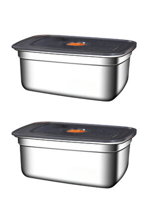 2 Adet Çelik 1500 ml Yemek Meyve Et Buzdolabı Beslenme Saklama Kabı mt220