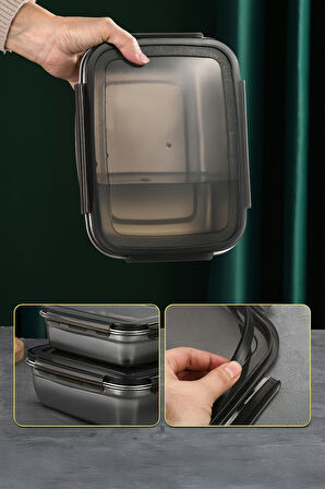 3 Adet 304 Çelik 550-850-1800 ml Yemek Meyve Et Buzdolabı Beslenme Saklama Kabı 