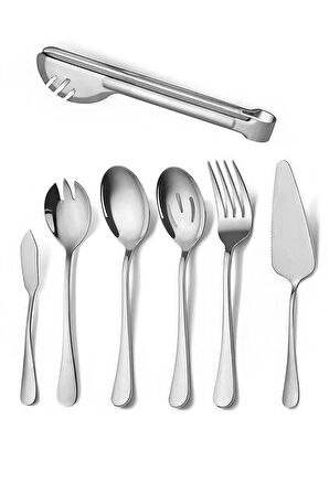 7 Parça Çelik Sunum Servis Kaşığı Kaşık Çatal Bıçak Spatula Seti mt154by
