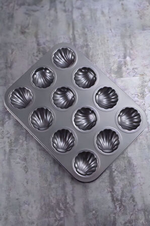 Karbon Çelik 12li İstiridye Deniz Kabuğu Muffin Cupcake Kek Pişirme Kalıbı mt124
