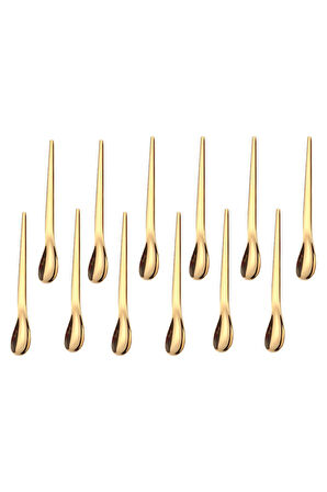 304 Çelik 12 Adet Gold Lüx Modern Çay Kaşığı Kahve Fincan Kaşığı cin581sr-12x