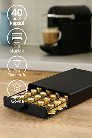 40 Adet Kapasiteli Nespresso Kapsül Kahve Standı Kahve Çekmecesi mt194sy