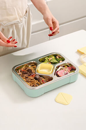 304 Çelik 1020 ml 4 Bölmeli öğrenci Ofis Yemek Mama Kabı Sefertası mt181ysx