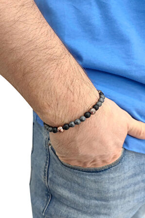 Lastikli Doğal Hematit Taşlı Erkek Bileklik ey35