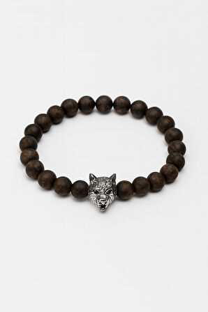 Lastikli Doğal Kahverengi Jasper Taşlı Erkek Bileklik ey40