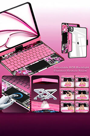 Naidun ipad Pro 12.9 Inç ile Uyumlu Geliştirilmiş 360° Dönebilen  Klavye