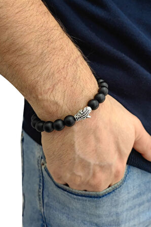 Lastikli Doğal Oniks Taşlı Erkek Bileklik ey43