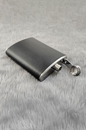 Çelik 8 oz Siyah Deri Kaplı 240 ml   Matara rd55